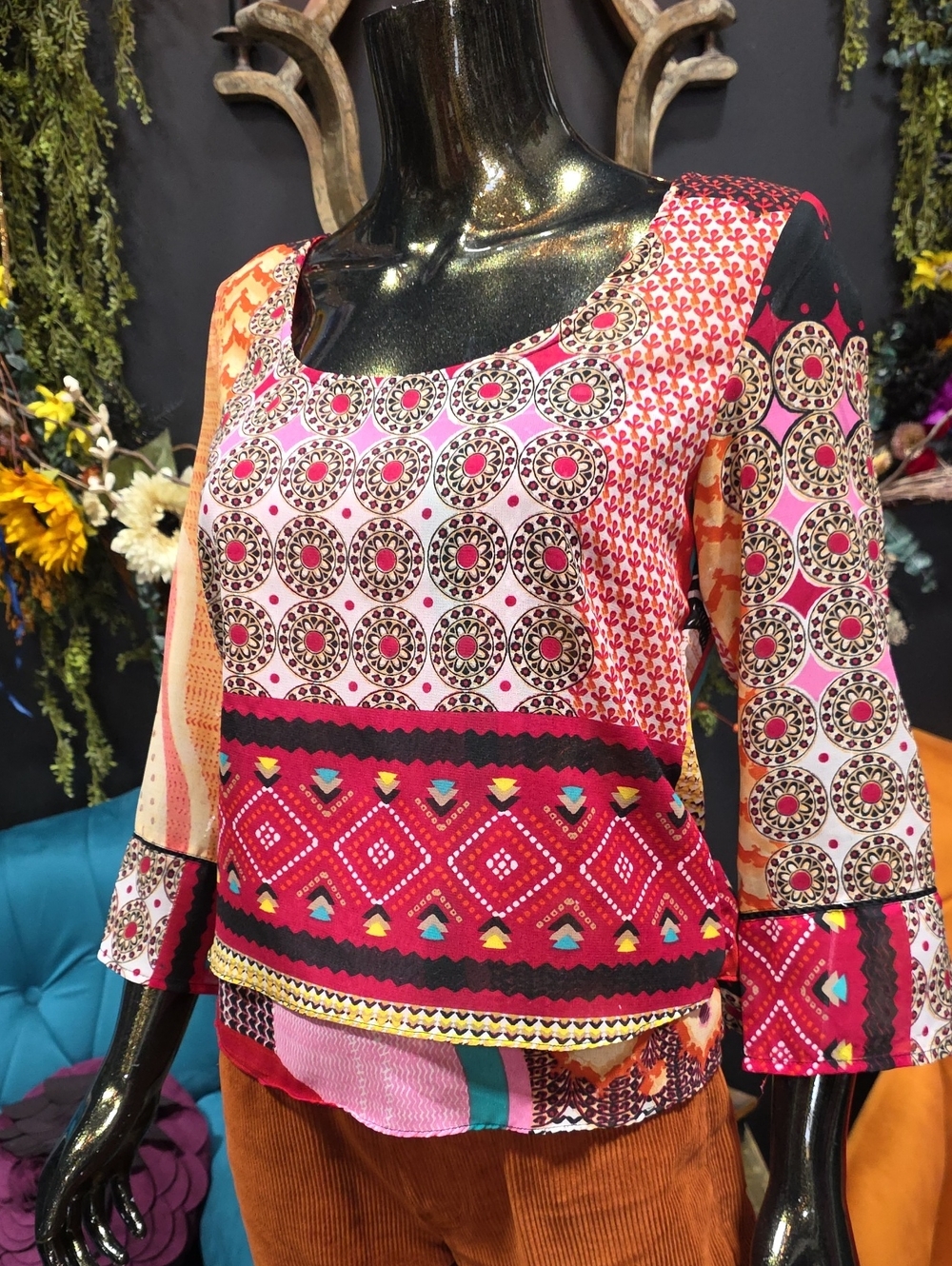 Patrons of Peace Mixed-Print Scoop Neck Tunic w/ Back Design